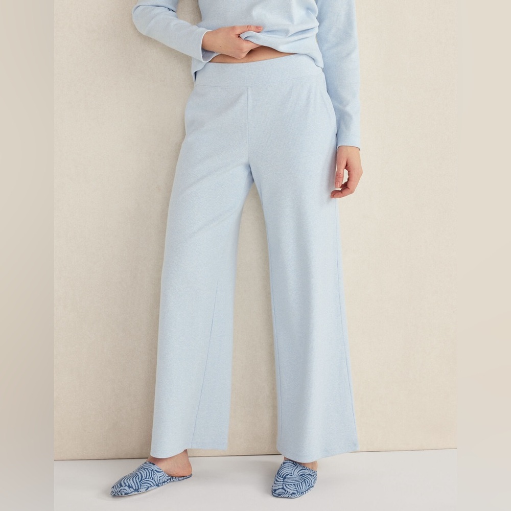 NWT Haven Well Within Organic Cotton Rib Knit Wide Leg Pants • Heron Heather